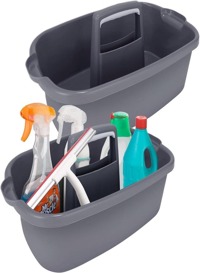 LEVGRY 1-Pack Large Gray Cleaning Caddy for Cleaning Supplies with Handle - Portable Plastic Tote Organizer for Shower, Bathroom, Kitchen, Under Sink Storage - Image 1